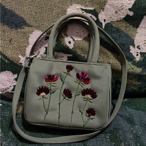 Embroidered Floral Mini Satchel Crossbody Bag - Sage Green